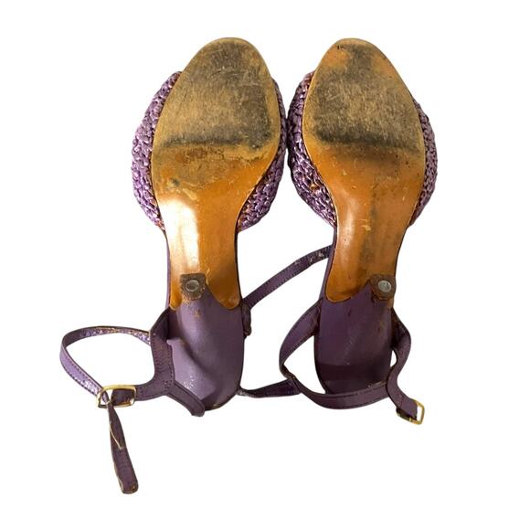 Vintage Lavender Woven Heels | 70s Slingback Sandals Made in Taiwan ROC Size 7 - Picture 4 of 5